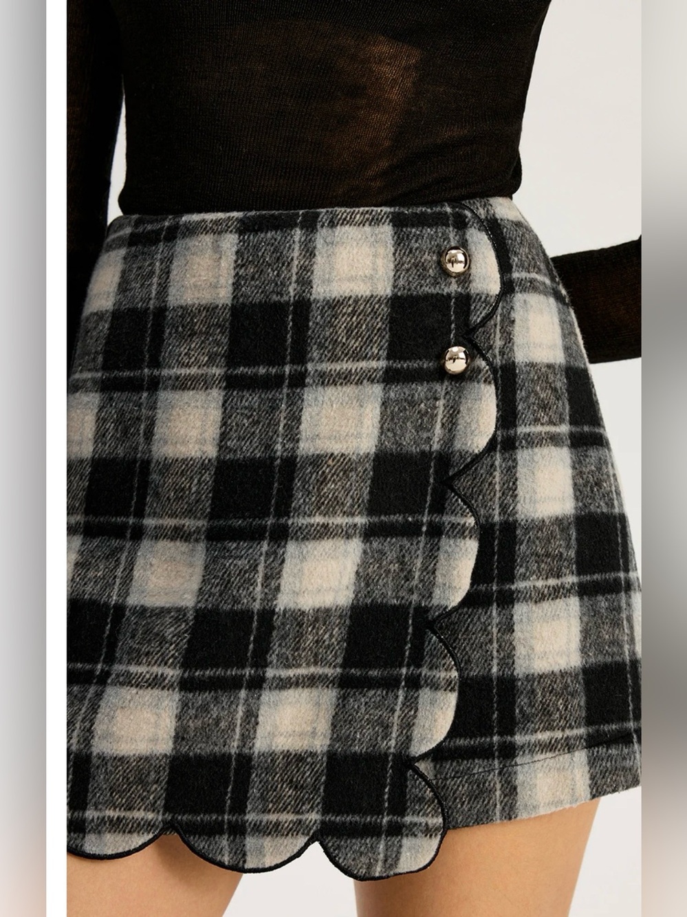 Commense Women’s Checkered Scallop Trim Skirt/skort black/grey/cream Size M - Picture 2 of 16